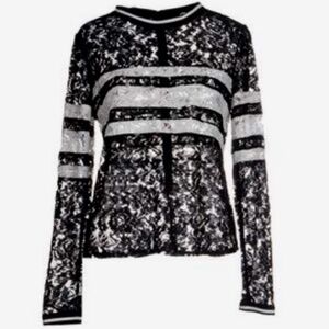 AINEA BLACK LACE TOP with White Stripe Accents SZ 2